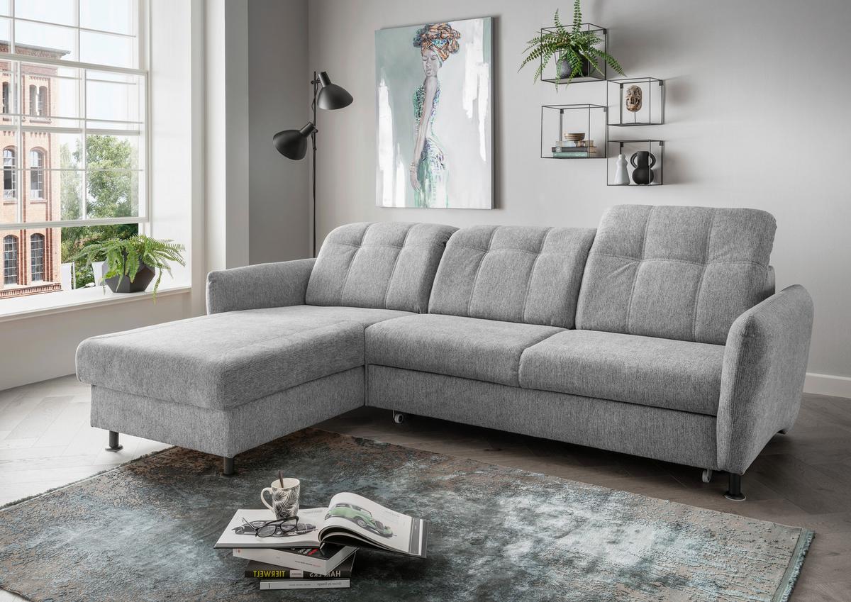 Ecksofa Minori Chenille Silberfarben, S: 184x267 cm - Silberfarben/Schwarz, MODERN, Textil (184/267cm) - Livetastic