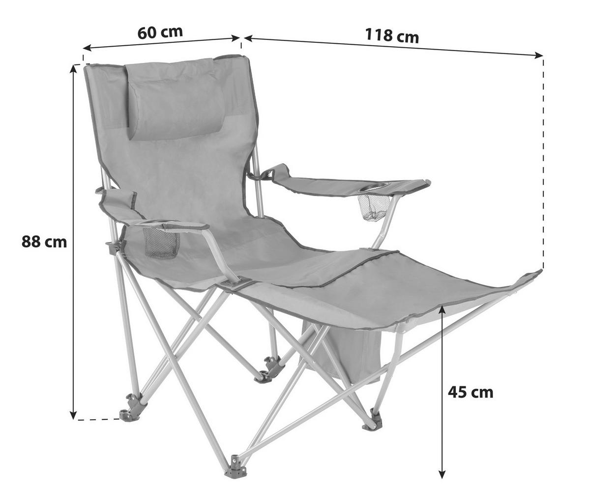 Campingstuhl Klappbar Mit Getränkehalter Und Staufächern - Grau, Basics, Textil/Metall (60/88/118cm)