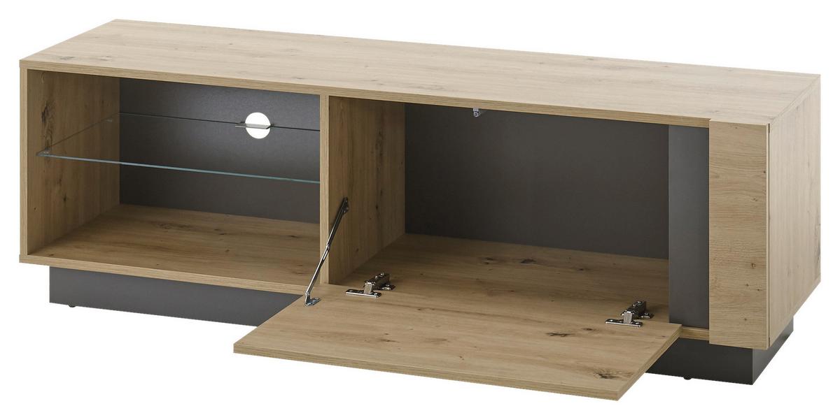 Lowboard Clair Grau/Eiche Dekor B:138cm - Eiche Artisan/Grau, Design, Glas/Holzwerkstoff (138/46/40cm) - MID.YOU