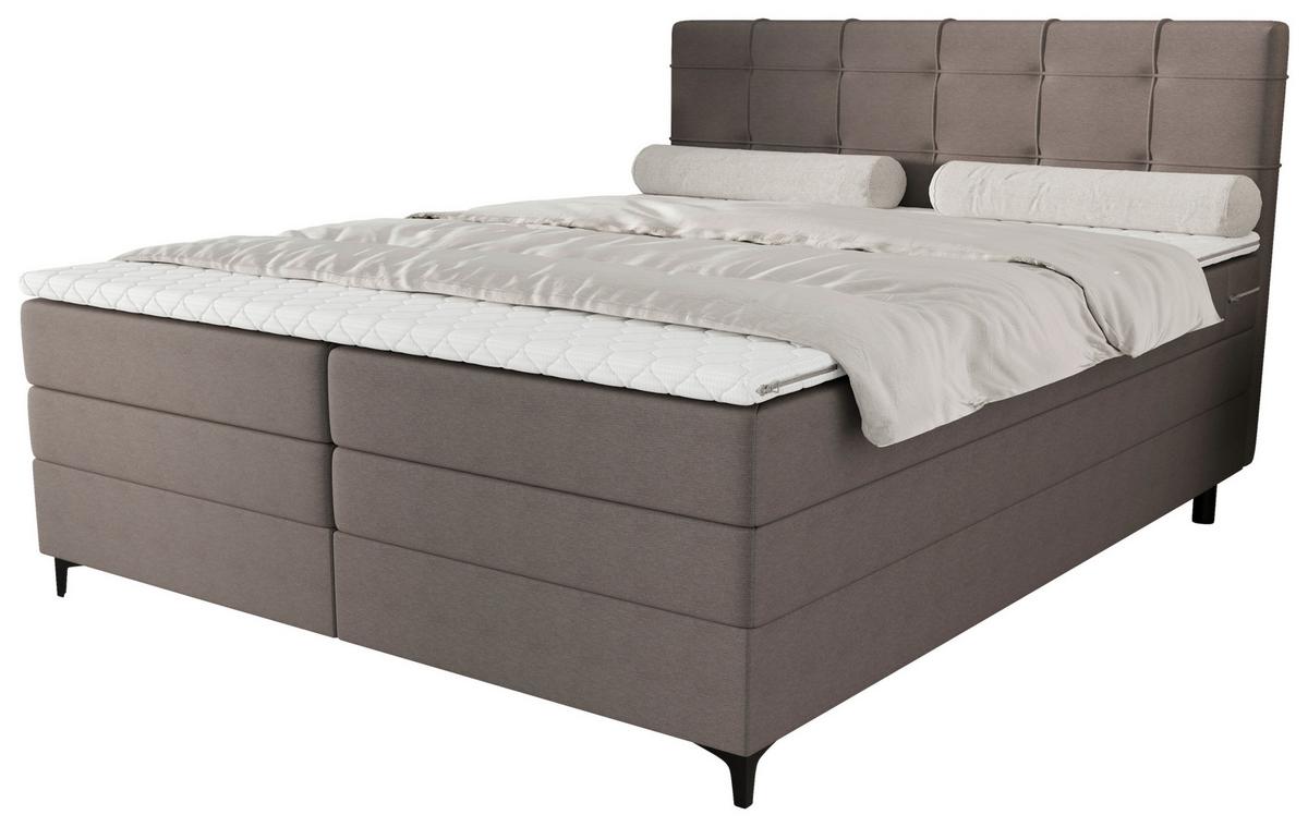 Boxspringbett Mitto mit Topper 180x200 cm - Taupe/Schwarz, KONVENTIONELL, Textil/Metall (180/200cm)
