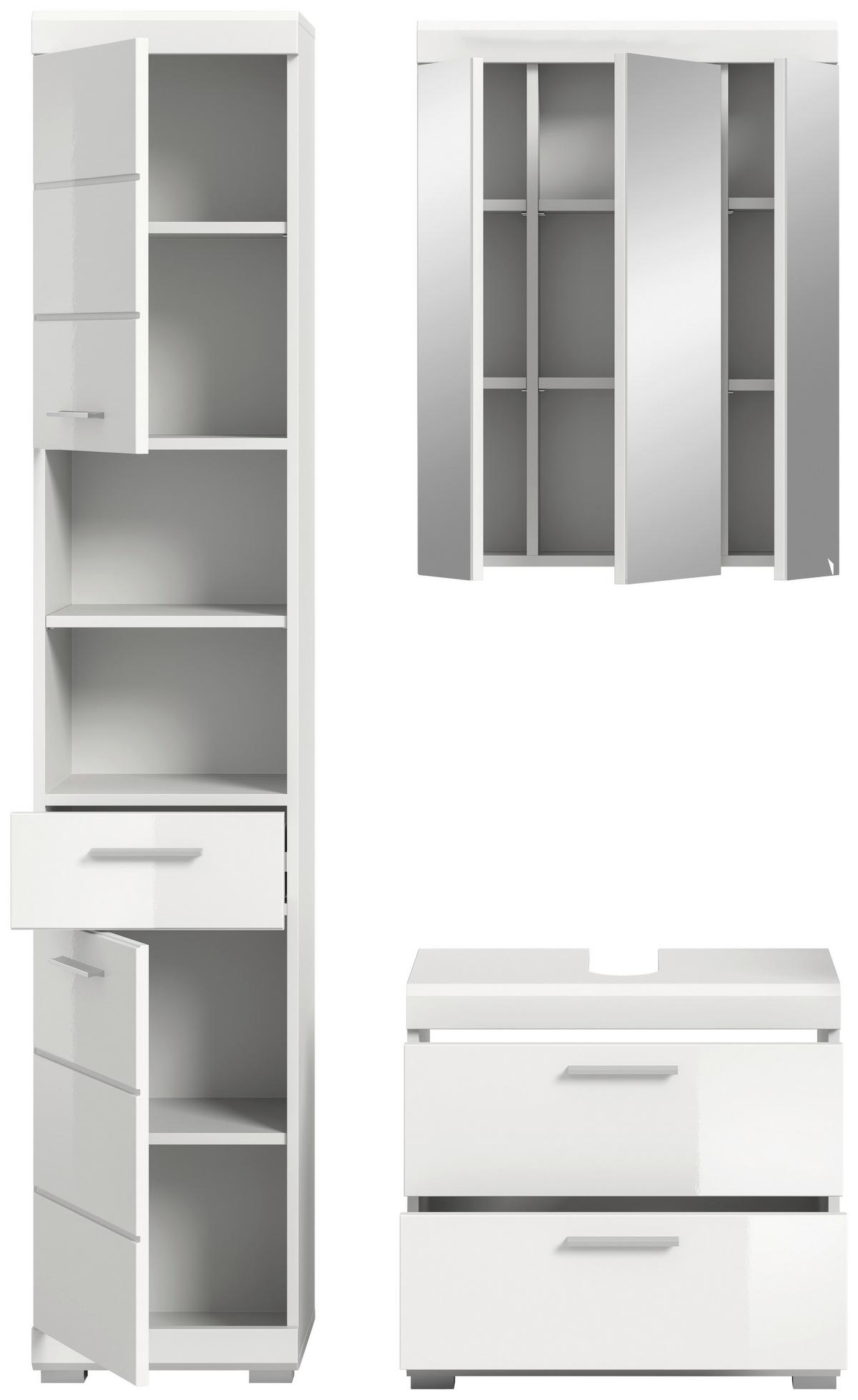 Badezimmer Scout Weiß B: 97 cm - Weiß Hochglanz/Silberfarben, MODERN, Glas/Holzwerkstoff (97cm) - MID.YOU