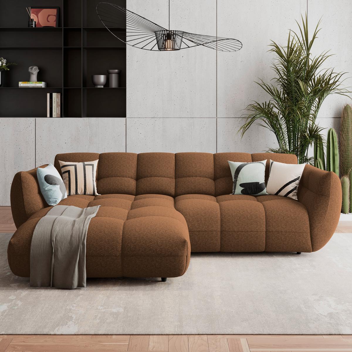 Ecksofa Panda Chenille terracotta, 178x280cm - Dunkelgrün/Terracotta, Trend, Textil (178/280cm)