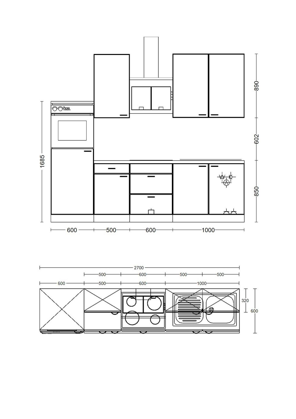 Küchenzeile Lucca M. Geräten 270 Cm Weiß Dekor Modern - Graubraun/Weiß, KONVENTIONELL, Holzwerkstoff (270cm) - FlexWell