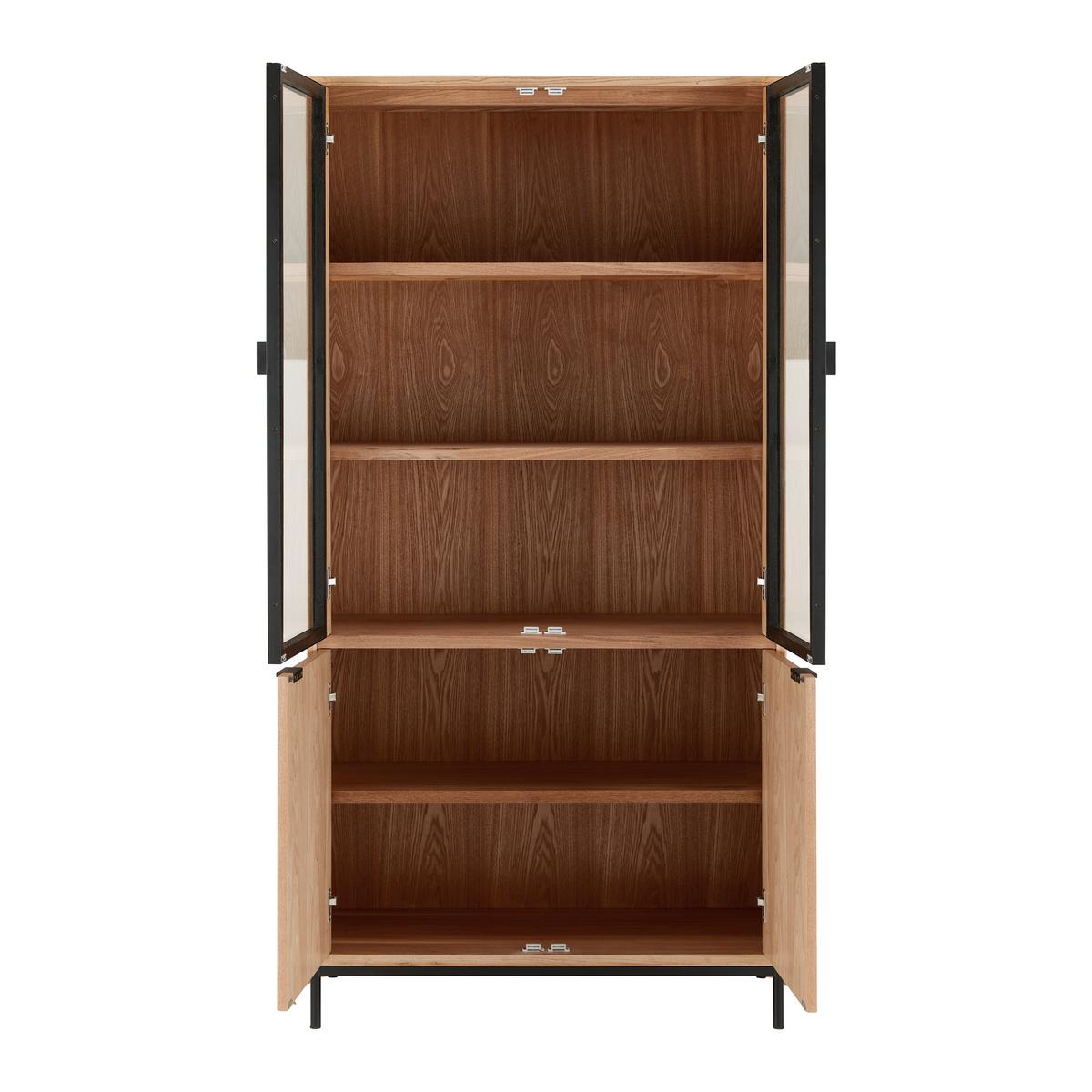 Vitrína MILANO jasan - šedá/černá, Moderní, kov/dřevo (90/186/40cm) - Bessagi Home