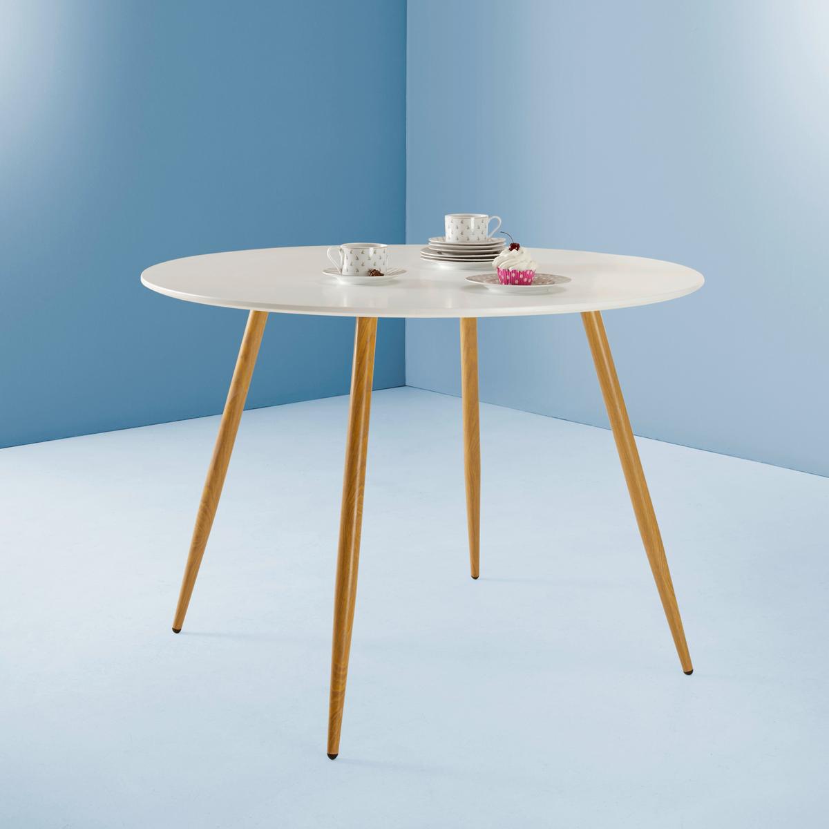 Jídelní stůl John 110x76 cm - bílá/barvy dubu, Moderní, kov/dřevo (110/110/76cm) - Bessagi Home