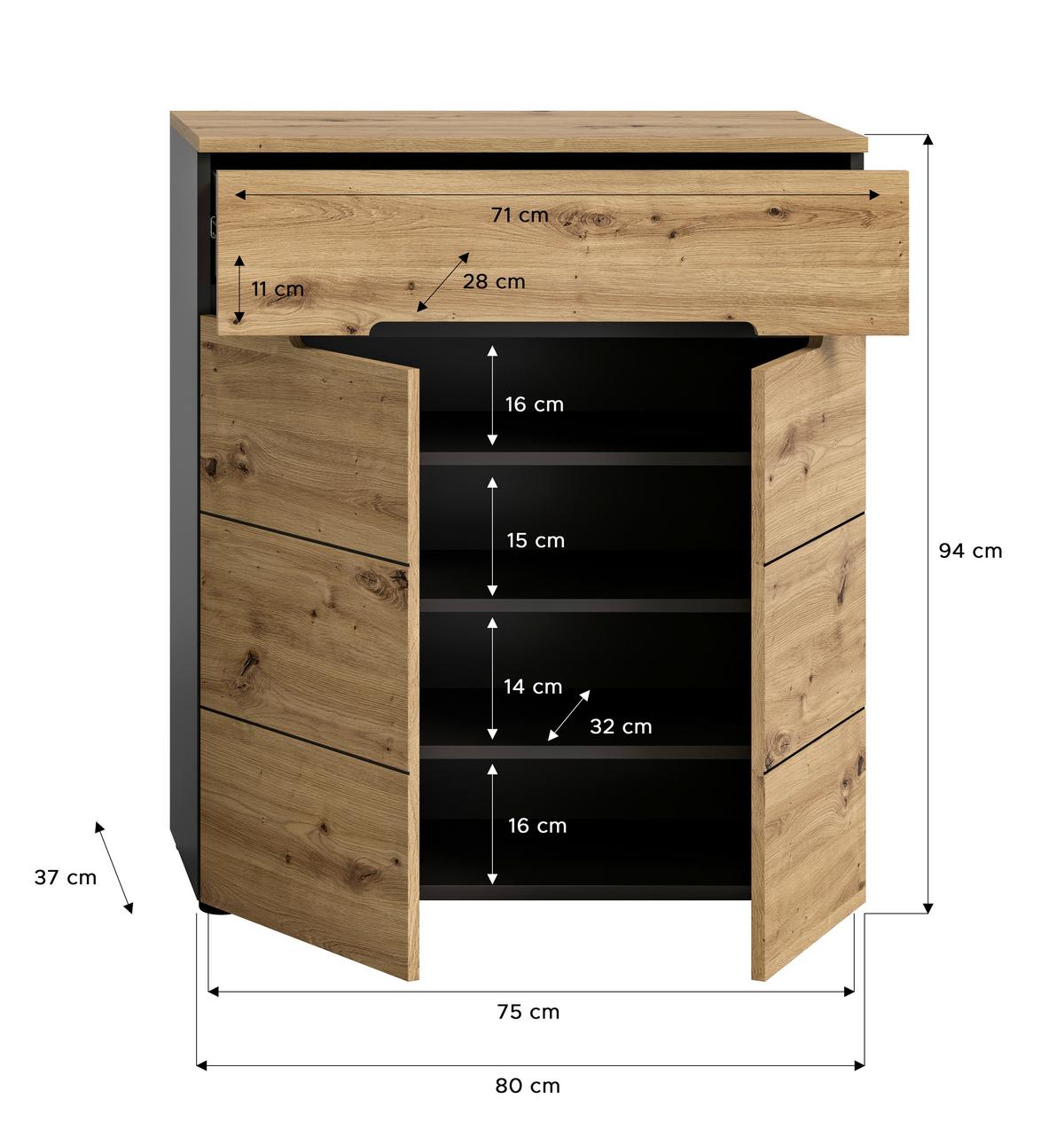 Cipősszekrény Canu - Konventionell, faalapú anyag (80/94/37cm) - MID.YOU