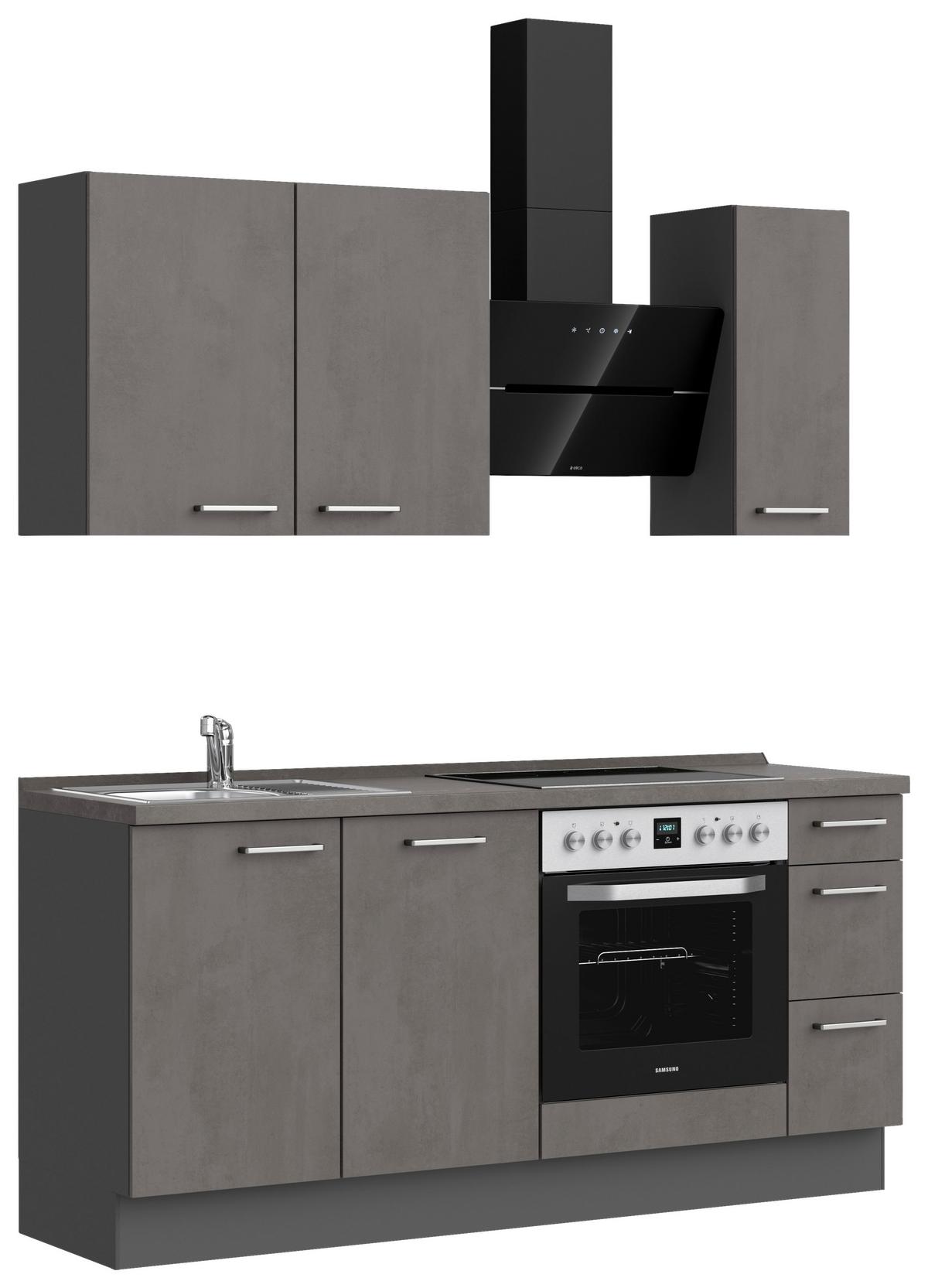 Kuchynská linka 180 cm, bridl.šedý betón/bridl.šedá - farba ušľachtilej ocele/bridlicová, Modern, kov/kompozitné drevo (180cm) - Nobilia