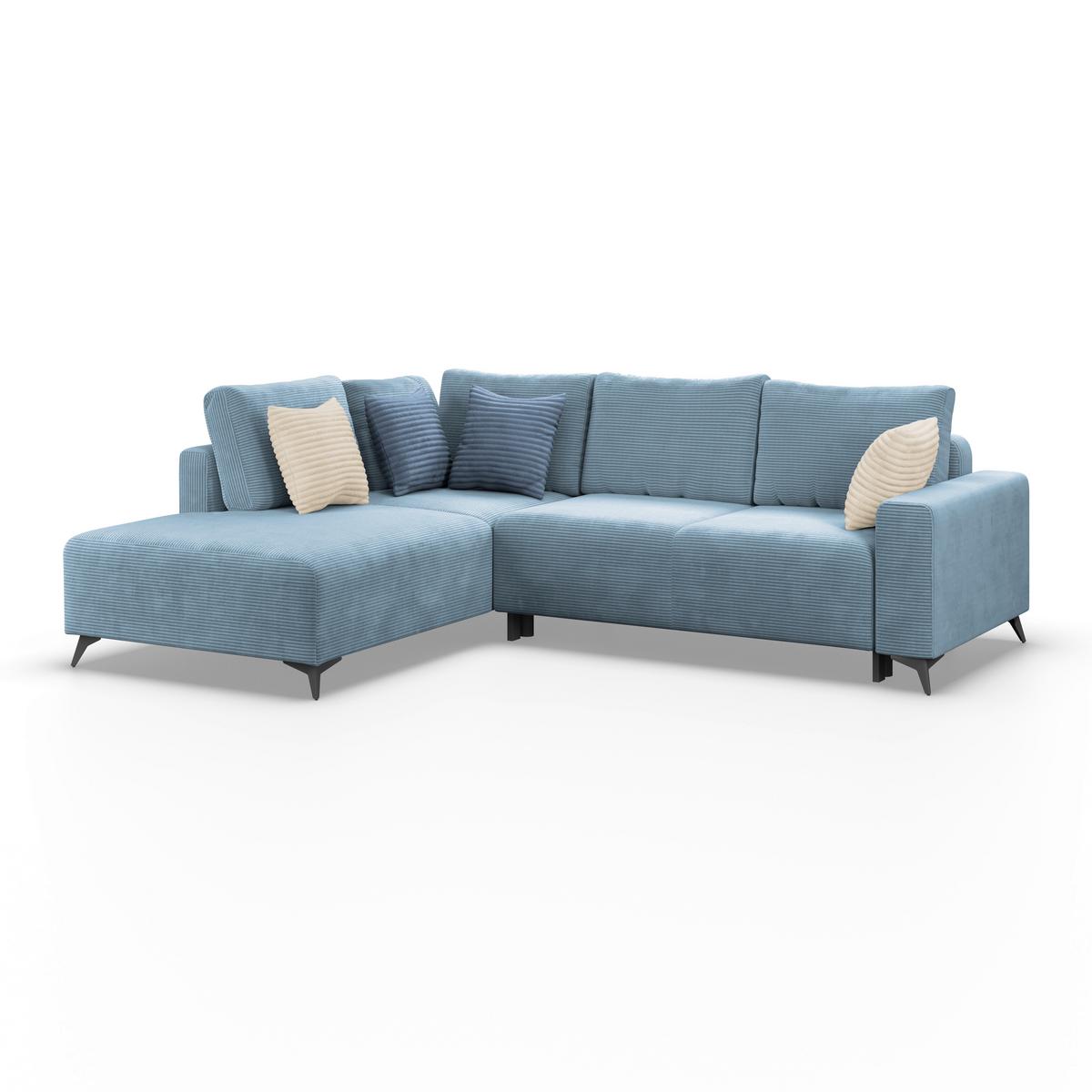 Ecksofa mit Schlaffunktion Lincoln Blau Cord 212x270 cm - Blau/Schwarz, MODERN, Textil (212/270cm)