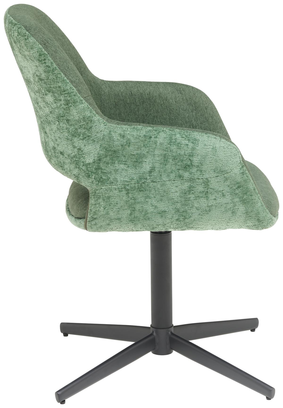 Armlehnstuhl Kaan Chenille Grün, B: 61 Cm - Schwarz/Grün, KONVENTIONELL, Textil/Metall (61/85/63cm) - MID.YOU