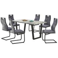 Essgruppe Melbourne 7--teilig. Metall/Textil/Holzwerkstoff - Schwarz/Grau, MODERN, Holzwerkstoff/Textil (160/75/90cm) - Nedis SmartLife