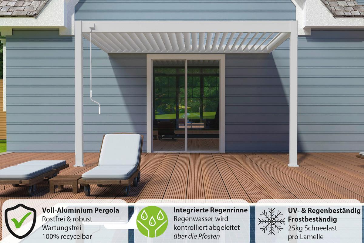 Pergola Deluxe 400x360cm Sturmfest, Gartenpavillon - Weiß, Basics, Metall (400/255/360cm) - WEIDE