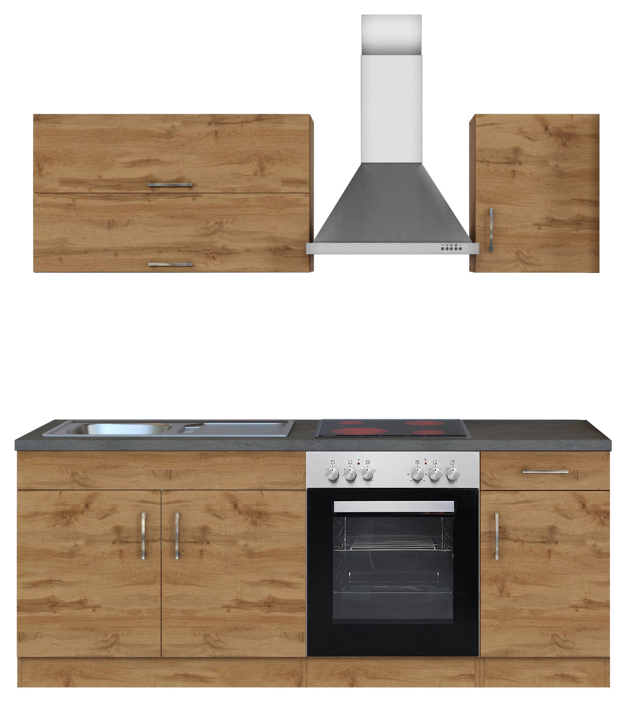 Küchenzeile Sorrento Mit Geräten B: 210 cm Eichefarben - Schieferfarben/Eiche Wotan, MODERN, Holzwerkstoff (210cm) - Held