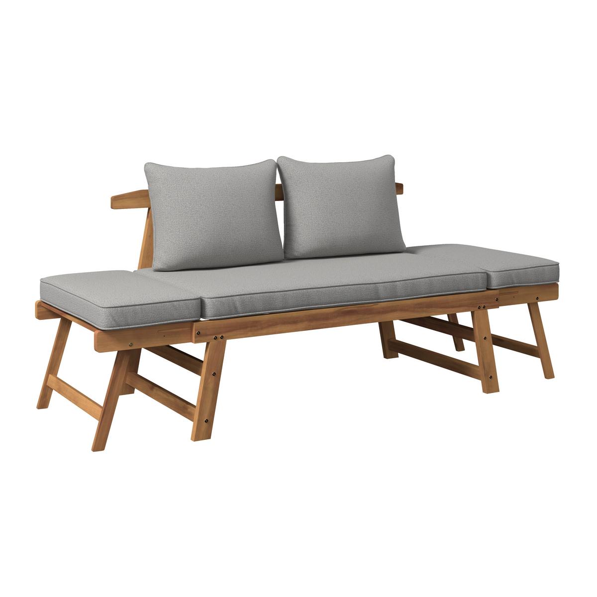 RELAXAČNÉ LEŽADLO PIA - farba akácie/sivá, Modern, drevo/textil (190/75/68cm) - Bessagi Garden