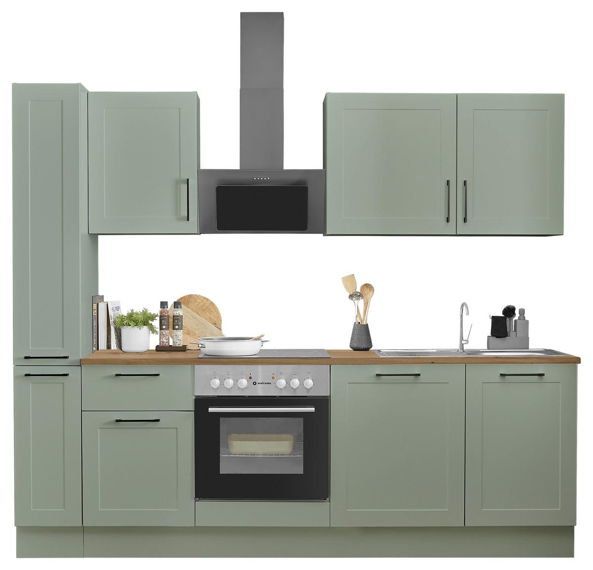 Küchenblock Marseille Grün/Eiche Dekor B: 250 cm - Eiche Artisan/Grün, Design, Holzwerkstoff (250cm) - MID.YOU