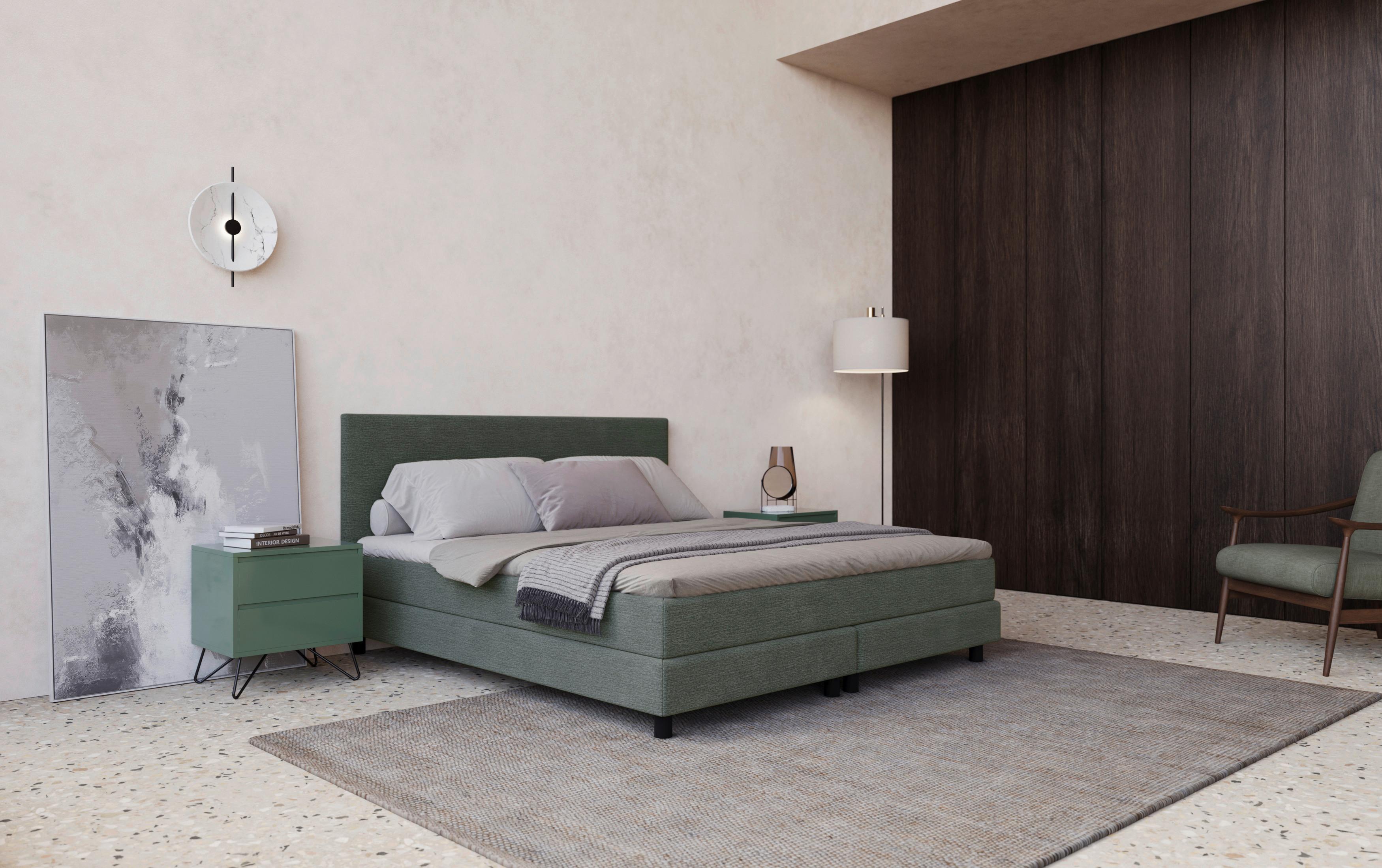 Boxbett mit Topper Andorra 180x200 cm Hellgrün - Schwarz/Hellgrün, MODERN, Holzwerkstoff/Textil (180/200cm) - MID.YOU