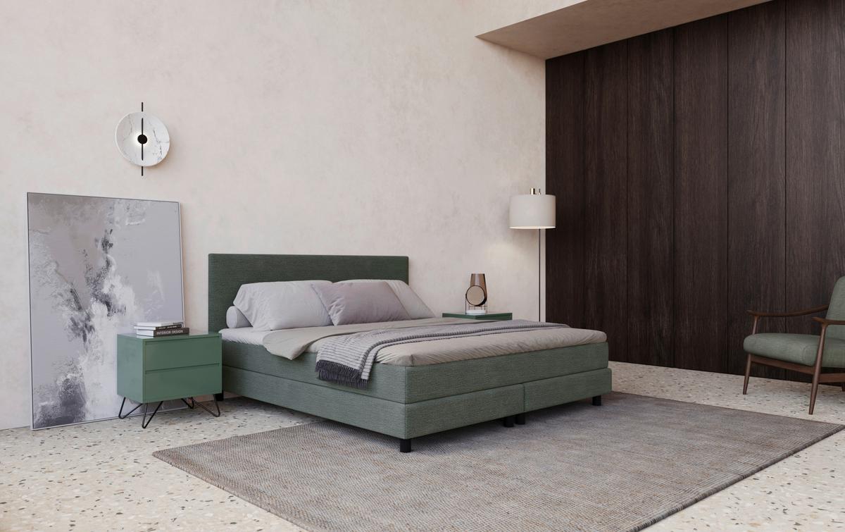 Boxbett mit Topper Andorra 180x200 cm Hellgrün - Schwarz/Hellgrün, MODERN, Holzwerkstoff/Textil (180/200cm) - MID.YOU