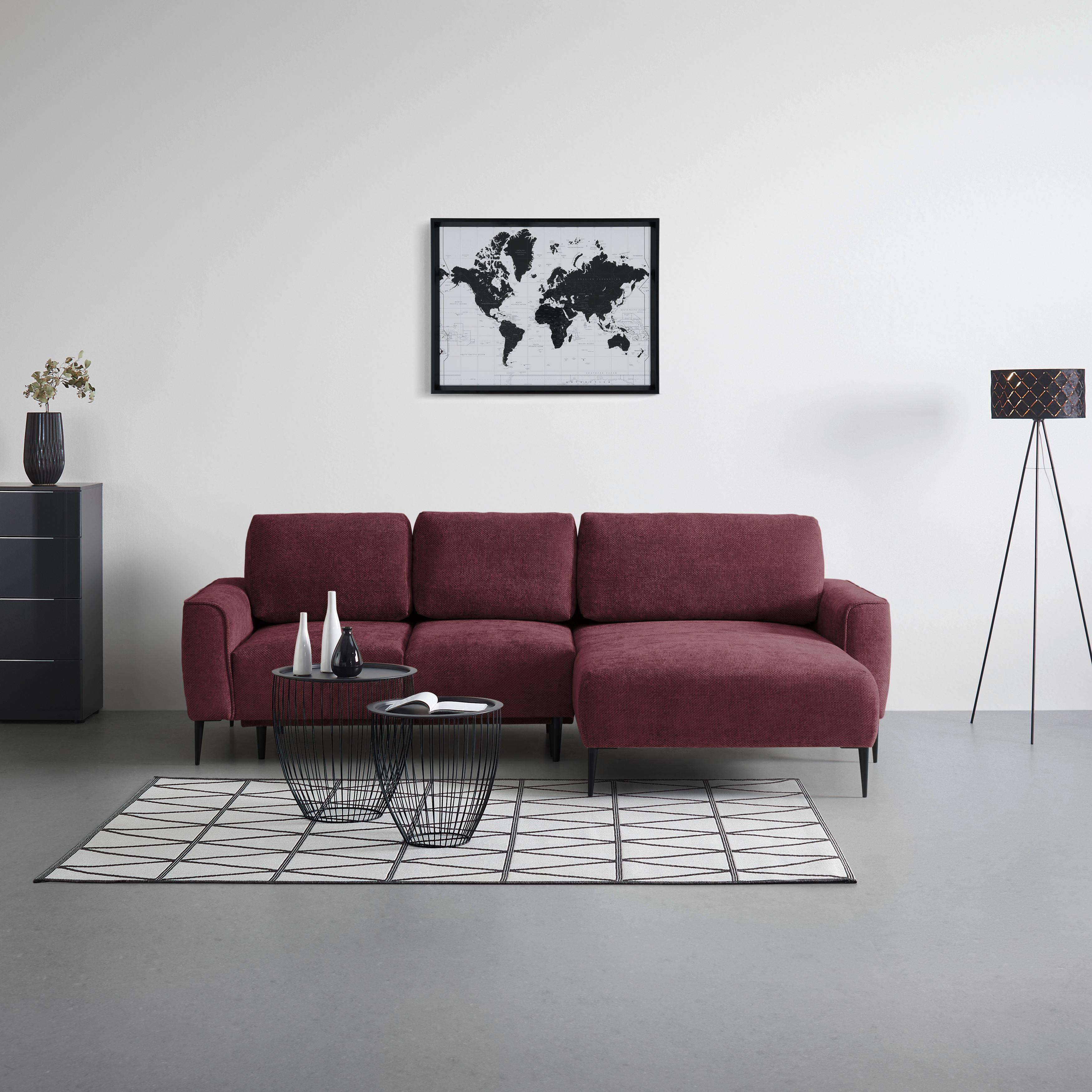 Rohová sedačka CUSTOM, pravá, bordová žinylka - bordeaux/černá, Moderní, kov/textil (255/164cm) - Mömax