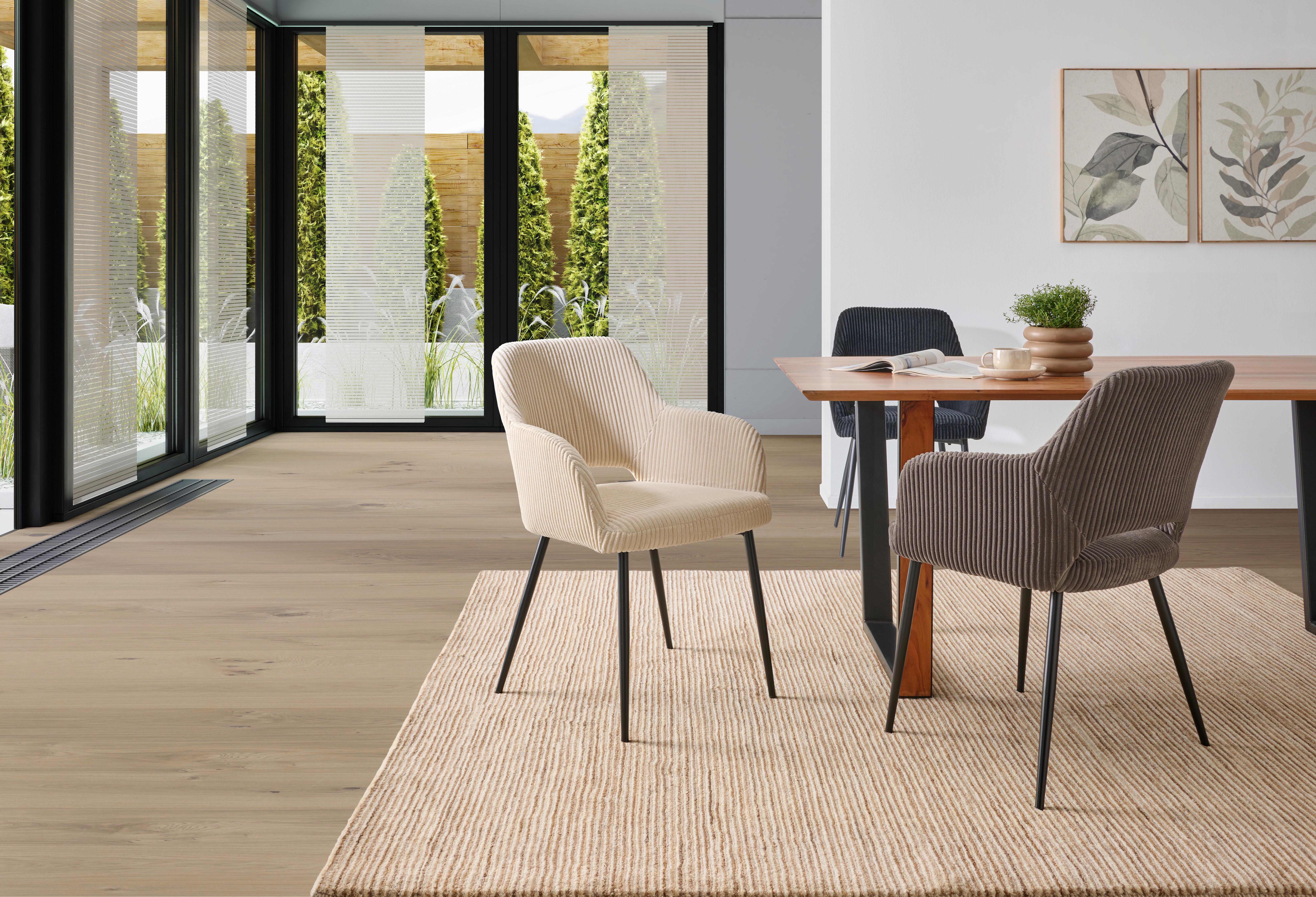 Armlehnstuhl Pina Cord Grau, B: 57 cm - Schwarz/Grau, KONVENTIONELL, Holz/Textil (57/83.5/63cm) - MID.YOU