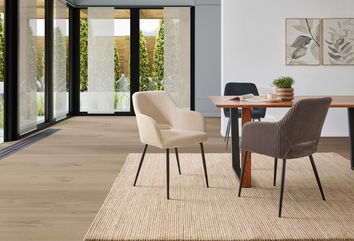 Armlehnstuhl Pina Cord Grau, B: 57 Cm - Schwarz/Grau, KONVENTIONELL, Holz/Textil (57/83.5/63cm) - MID.YOU