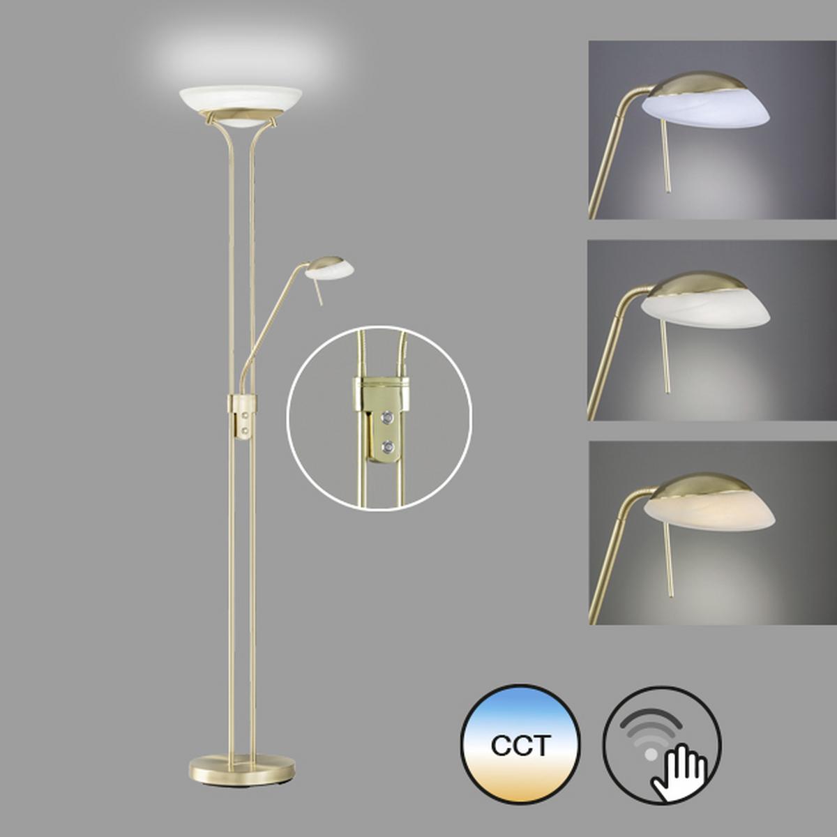 LED-Stehlampe Pool dimmbar Messingfarben mit Leselampe - Messingfarben/Weiß, KONVENTIONELL, Glas/Metall (32/182cm) - Fischer & Honsel
