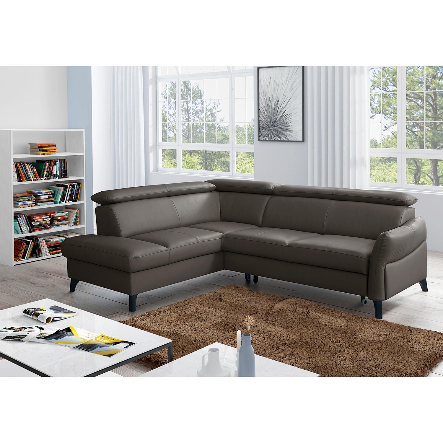 Ecksofa Note New Teilleder Dunkelbraun 199x244 - Dunkelbraun/Schwarz, Design, Leder/Textil (199/244cm) - Livetastic