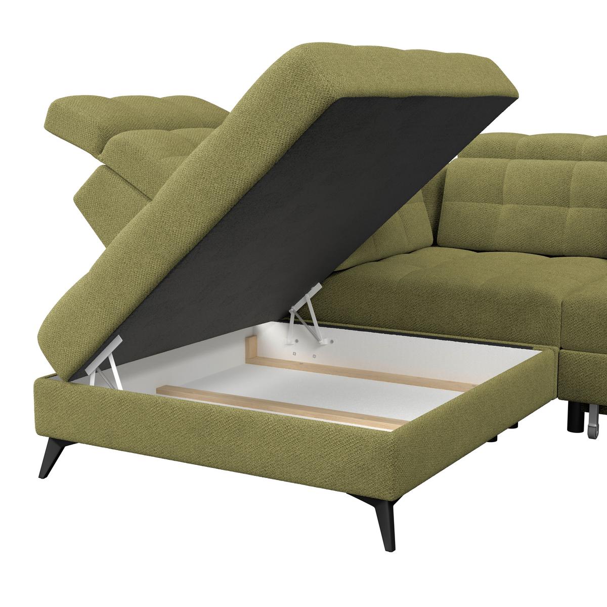 Ecksofa Barletta New Velours Grün, 228x289cm - Schwarz/Grün, ROMANTIK / LANDHAUS, Textil (228/289cm) - Luca Bessoni