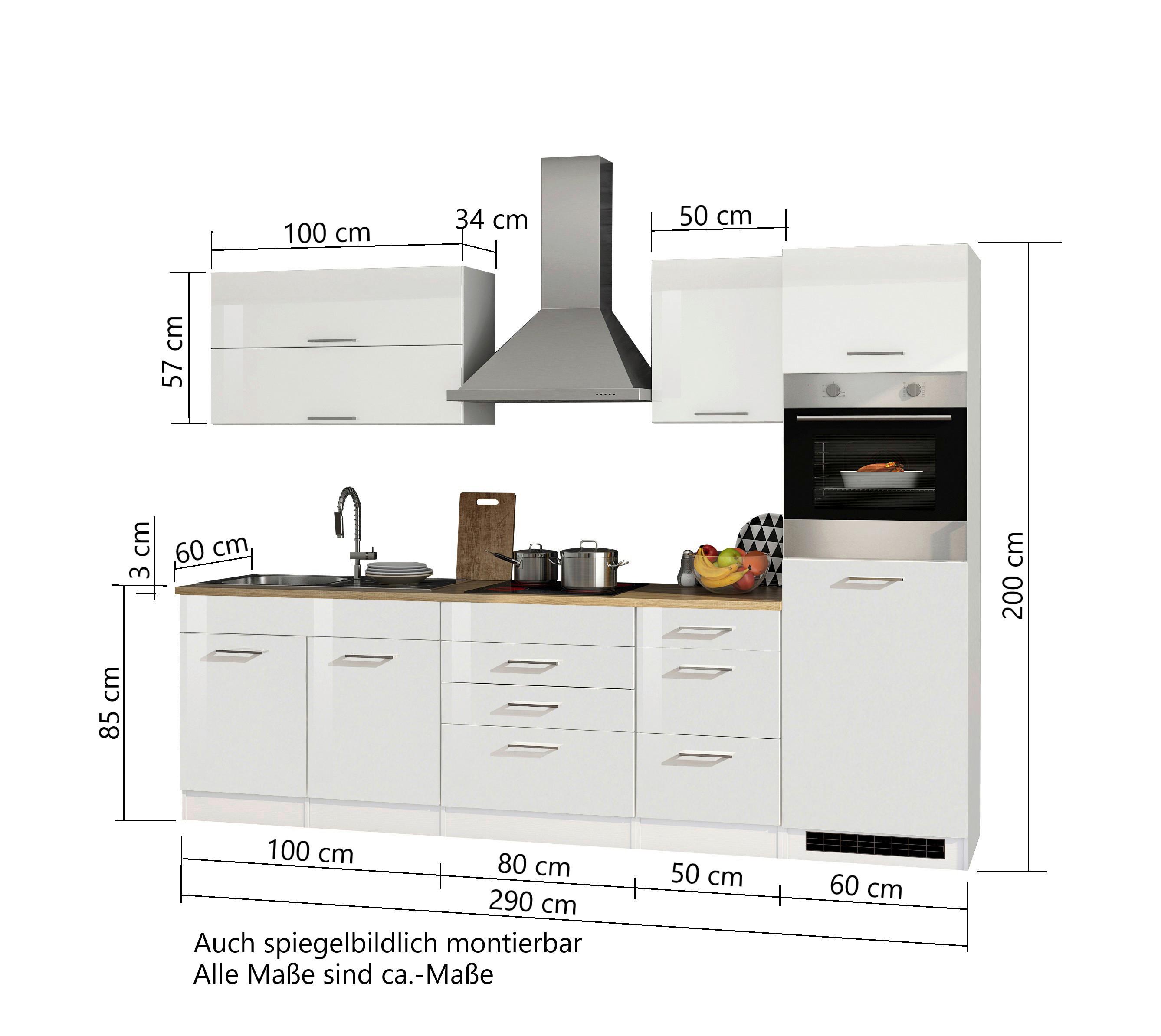 Küchenblock Mailand Graphitfarben B: 290cm - Graphitfarben/Sonoma Eiche, MODERN, Holzwerkstoff (290cm) - Held