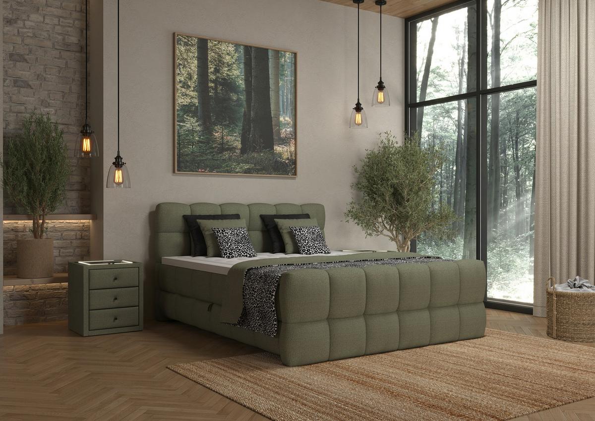 BOXSPRINGBETT inkl. Bettkasten 160x200 - Schwarz/Grün, Trend, Holz/Holzwerkstoff (160/200cm) - Sembella