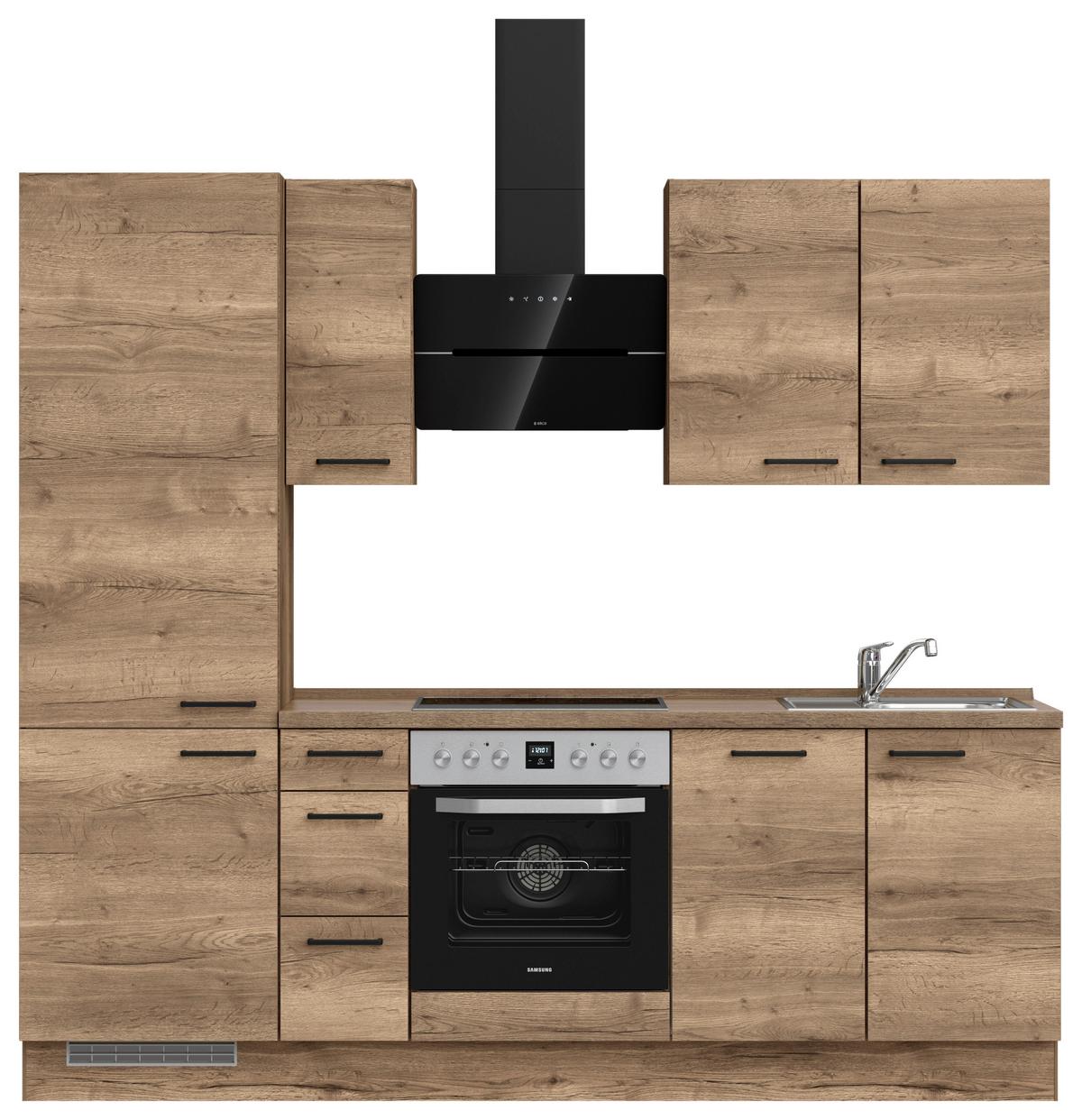 Kuchyňská linka 240 cm, dekor dub Havanna - černá/tmavý dub, Moderní, kov/kompozitní dřevo (240cm) - Nobilia
