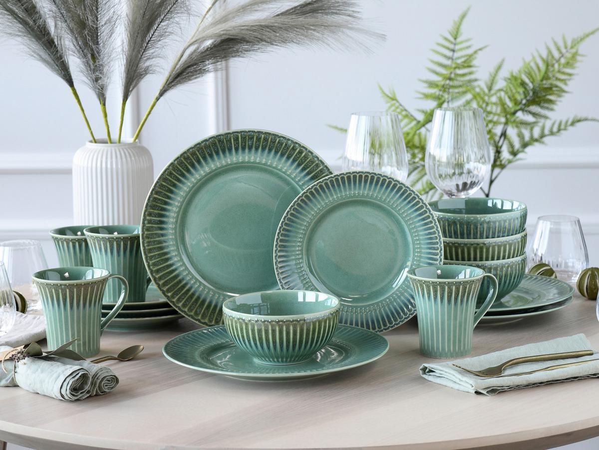 Kombiservice Celadon Grün Steinzeug, 4 Pers., 16-teilig - Salbeigrün, Basics, Keramik - Creatable