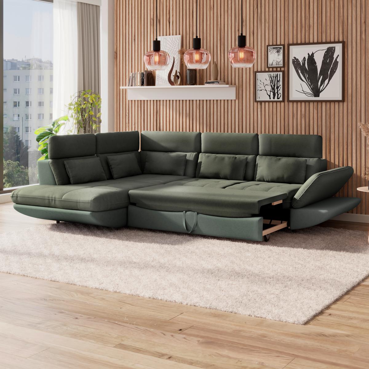 SEDACÍ SOUPRAVA PARK - černá/světle zelená, Moderní, textil/plast (233/311cm) - Luca Bessoni