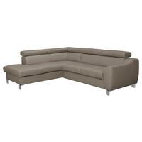 Ecksofa Aspen Taupe S: 208 cm - Taupe/Chromfarben, Design, Leder/Textil (208/245cm) - Livetastic