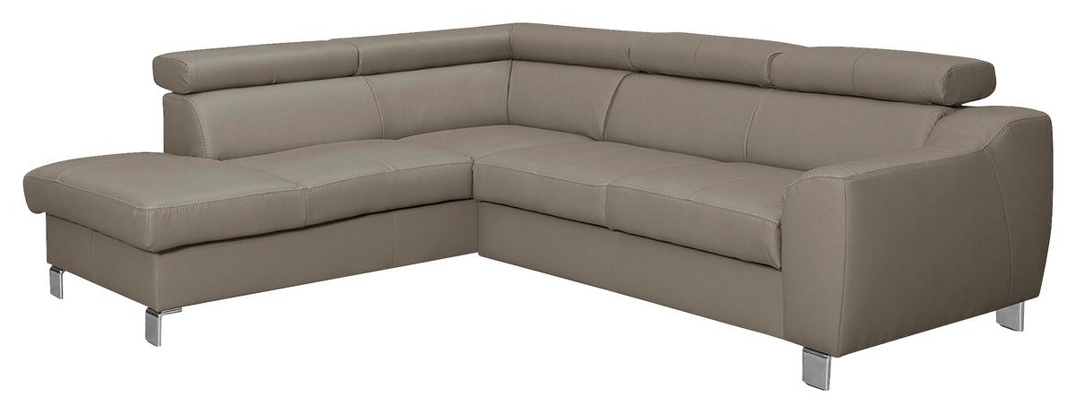 Ecksofa Aspen Taupe S: 208 cm - Taupe/Chromfarben, Design, Leder/Textil (208/245cm) - Livetastic