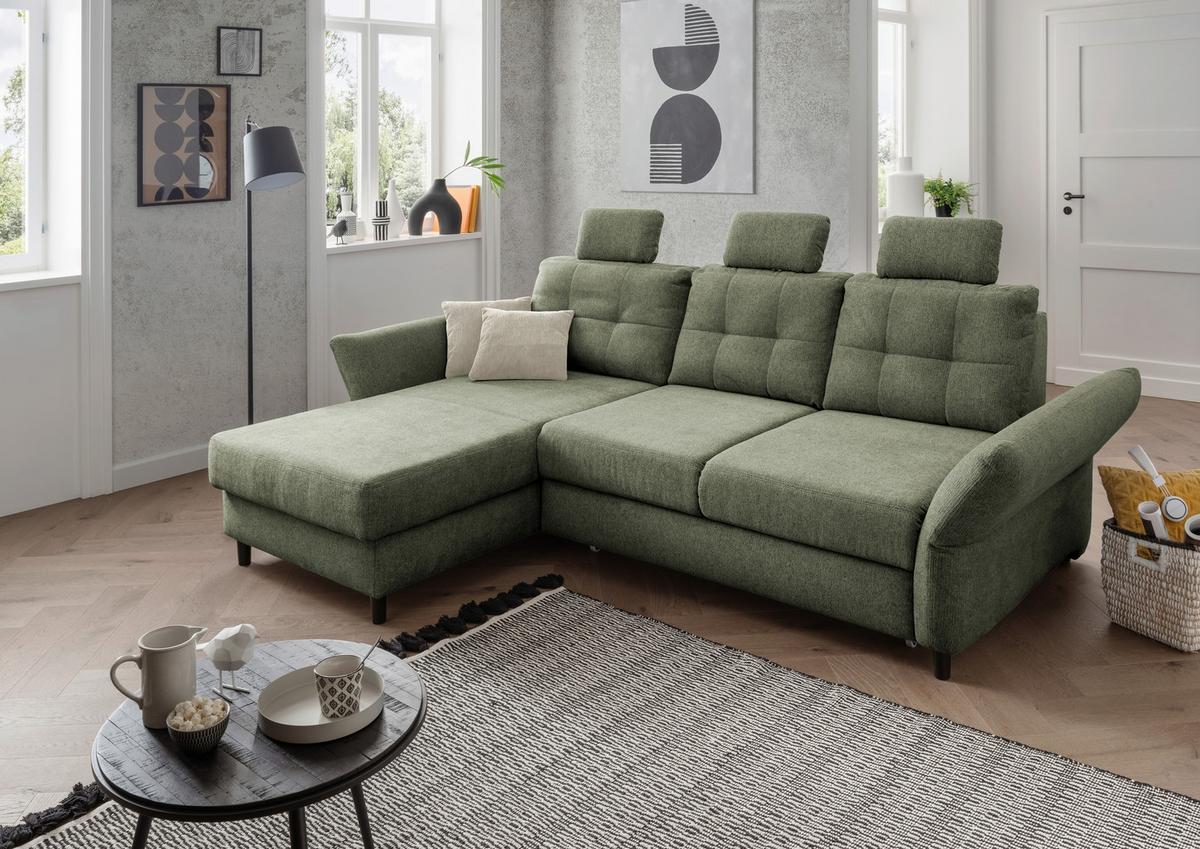 Ecksofa Brizzini Dunkelgrün S: 176x250-280 Cm - Dunkelgrün/Beige, MODERN, Textil (176/250-280cm) - Livetastic
