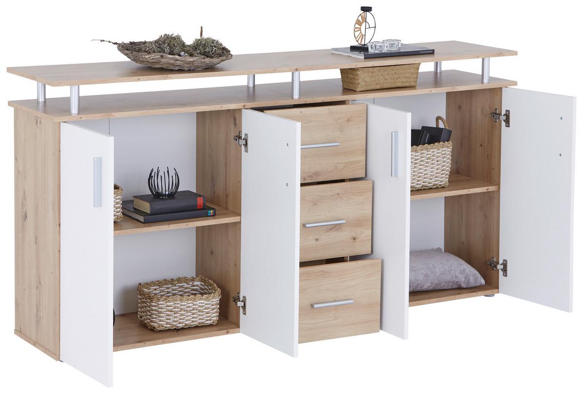 Kommode 176 Cm Lift, Eiche Dekor/weiß - Eichefarben/Weiß, MODERN, Holzwerkstoff (176/90/38cm)