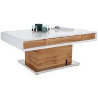 Couchtisch Mit Lade Kopenhagen, Eiche Dekor/weiß - Edelstahlfarben/Eichefarben, MODERN, Holzwerkstoff/Metall (130/49-78/70cm)