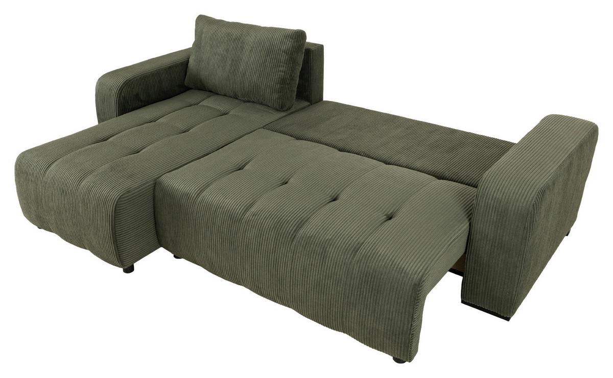 Ecksofa mit Bettfunktion Marseille, grün - Schwarz/Grün, Trend, Holz/Holzwerkstoff (155/240cm)