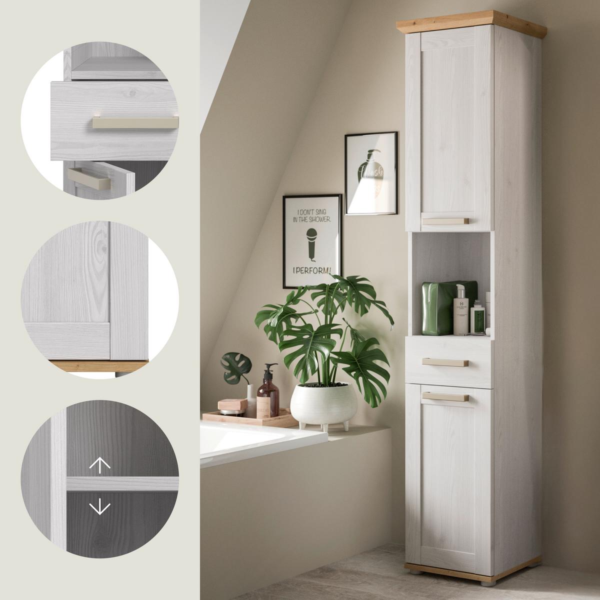 Hochschrank Verona Eiche Dekor /Lärchefarben B: 39cm - Silberfarben/Lärchefarben, Trend, Holzwerkstoff (39/187/34cm) - MID.YOU