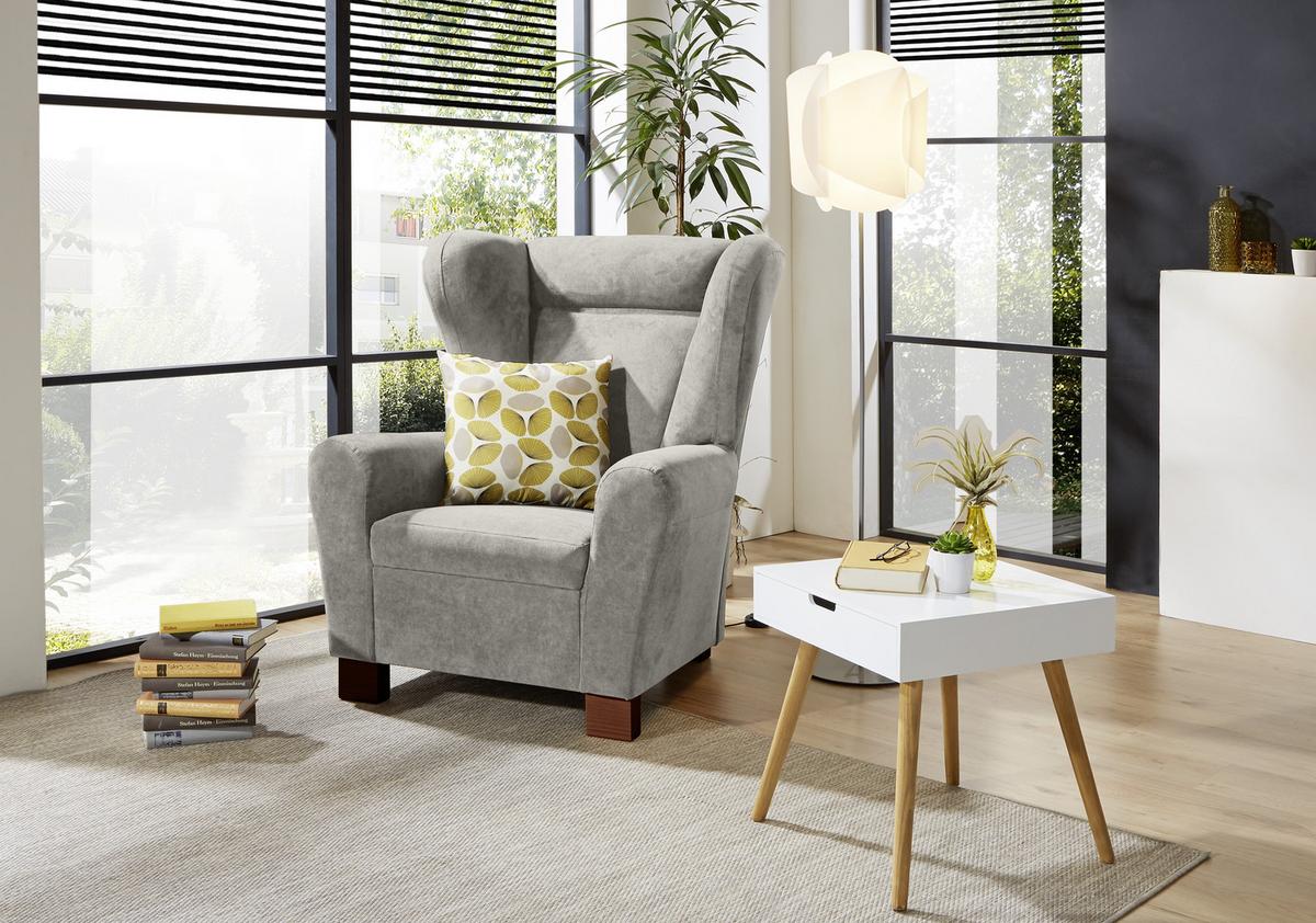 KRESLO UŠIAK CHANDLER - hnedá/svetlosivá, Design, drevo/textil (95/109/97cm) - Ondega