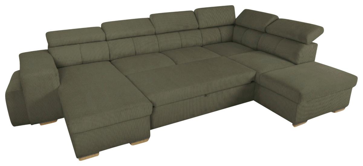 Schlafsofa mit Bettkasten Sirius XL, olivgrün, 219cx334m - Eichefarben/Olivgrün, KONVENTIONELL, Holz/Holzwerkstoff
