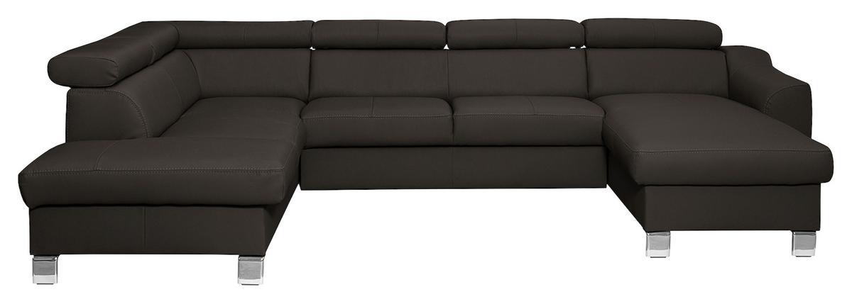 Wohnlandschaft Aspen Dbraun U-Form: 208 Cm - Chromfarben/Dunkelbraun, Design, Leder/Textil (208/315/175cm) - Livetastic