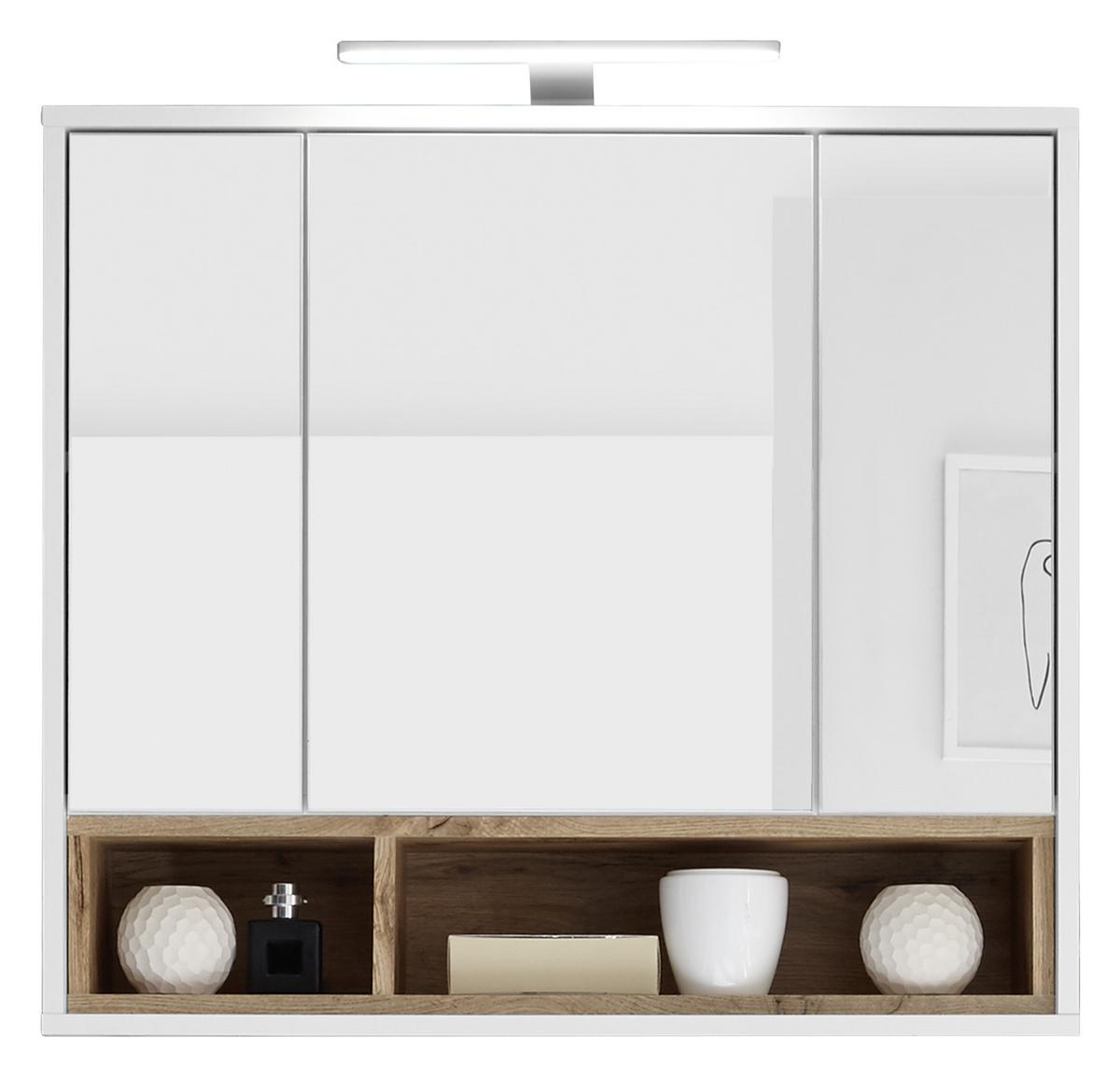 Kupelňová skrinka MILANO šírka 80cm - biela/farba duba, Design, kompozitné drevo/sklo (80/72/20cm) - MID.YOU