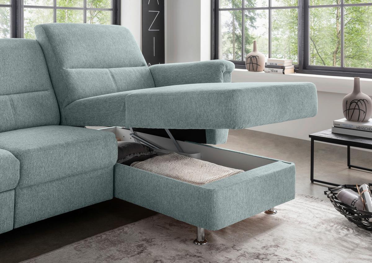 Ecksofa Mit Stauraum Parole Blau Chenille - Chromfarben/Blau, MODERN, Textil (231/165cm) - Livetastic