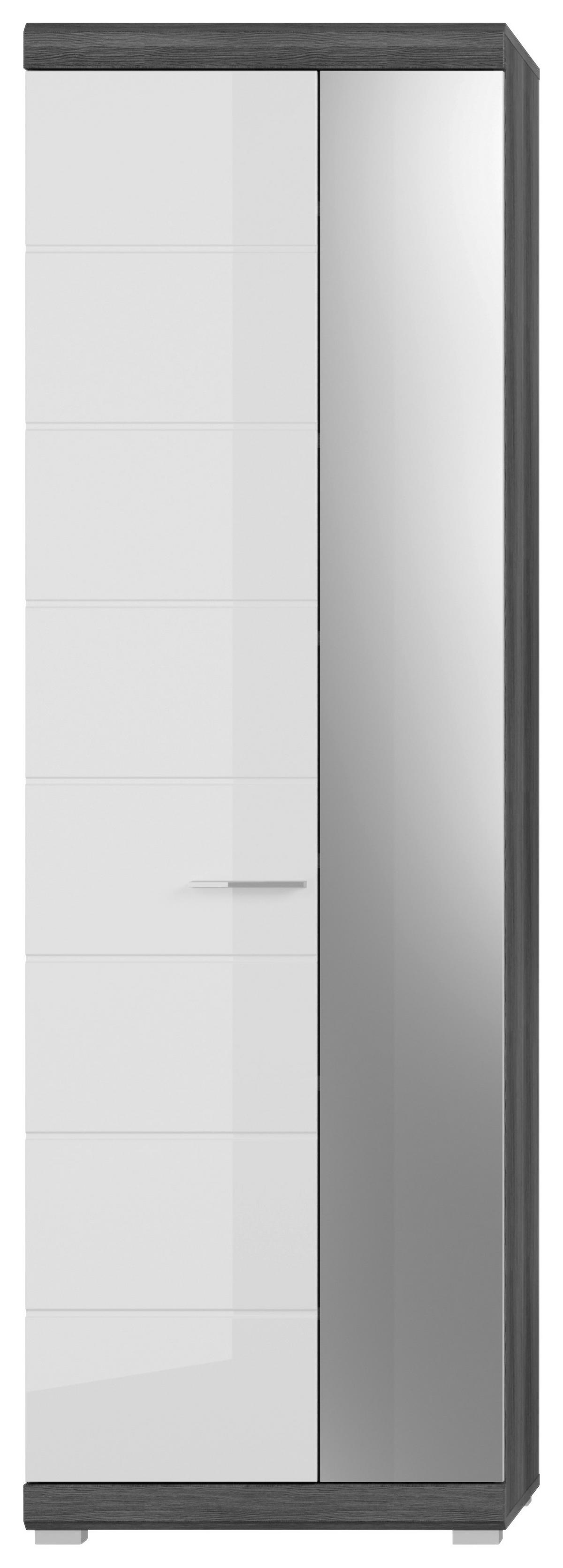Garderobenschrank Scout Weiß/Rauchsilber B: 167 cm - Dunkelgrau/Weiß Hochglanz, Design, Glas/Holzwerkstoff (167/197/40cm) - MID.YOU