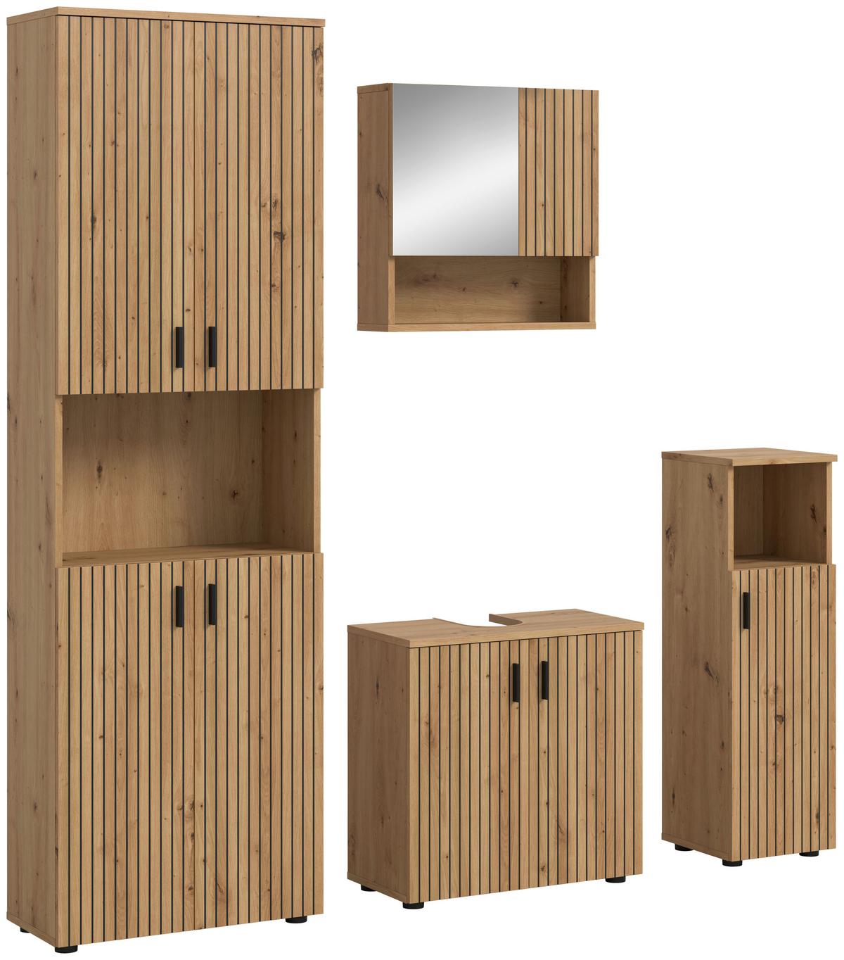 BADEZIMMER Eiche Artisan 4-Teilig - Schwarz/Eiche Artisan, Basics, Holzwerkstoff (150cm) - MID.YOU