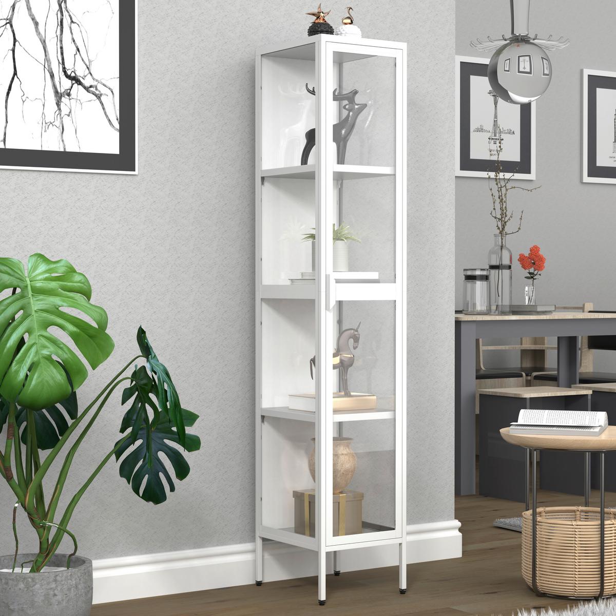 VITRINE Floka Weiß B: 30 cm - Transparent/Weiß, Design, Glas/Metall (30/160/35cm) - MID.YOU
