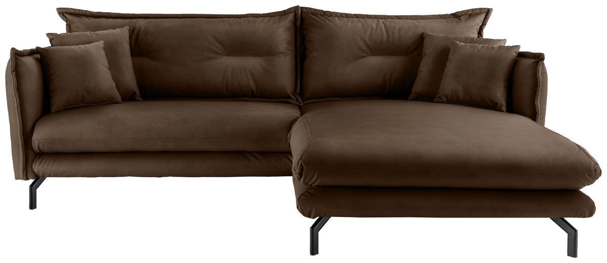 Ecksofa Lava Braun S: 255x180cm - Schwarz/Braun, MODERN, Textil (255/180cm) - Livetastic