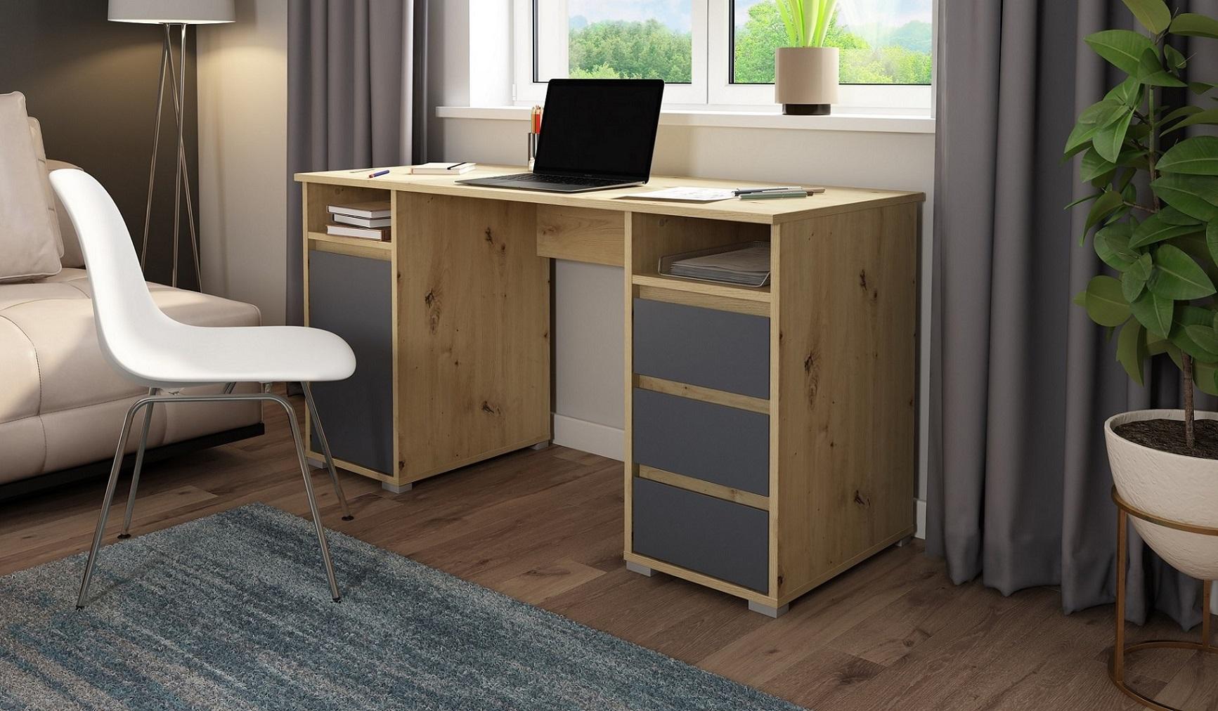 Schreibtisch mit Stauraum B 138cm H 75cm Loop, Eiche - Eichefarben/Anthrazit, Basics, Holzwerkstoff (138/55/75cm) - MID.YOU