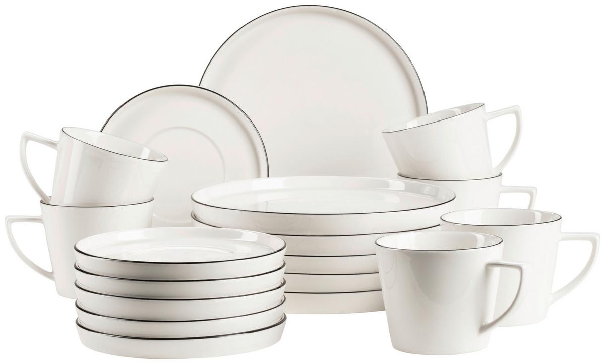 Kaffeeservice Sita Porzellan 6 Personen Geschirr Set - Schwarz/Weiß, Trend, Keramik - Mäser