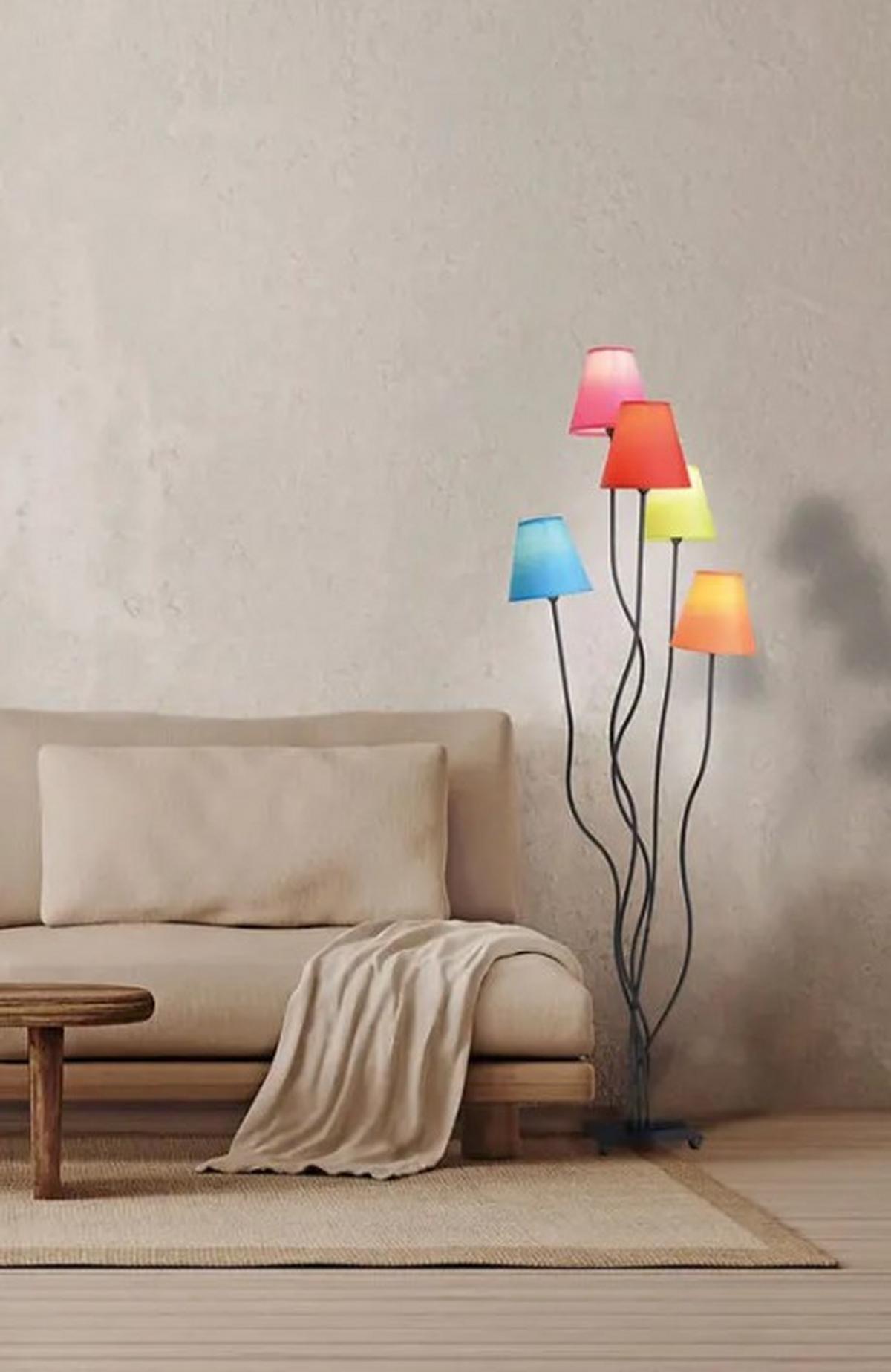 Stehlampe Multicolor 5 Leuchtmittel, Schnurschalter - Multicolor/Schwarz, LIFESTYLE, Textil/Metall (23.5/23.5/156cm) - Näve